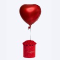 Welurowy flowerbox M, wieczne róże, balon serce