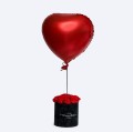Welurowy flowerbox S, wieczne róże, balon serce